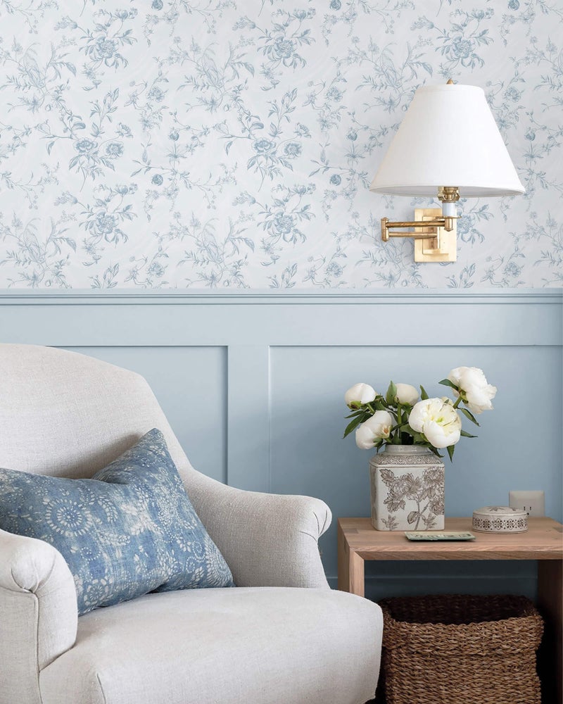 Ismoon Blue Wallpaper Peel and Stick Floral Vintage Stick on Wall Paper French Textured Contact Paper for Cabinet Removable Self Adhesive Wallpaper Vinyl Roll Shelf Deco, 17.3x78.7in - Image 4