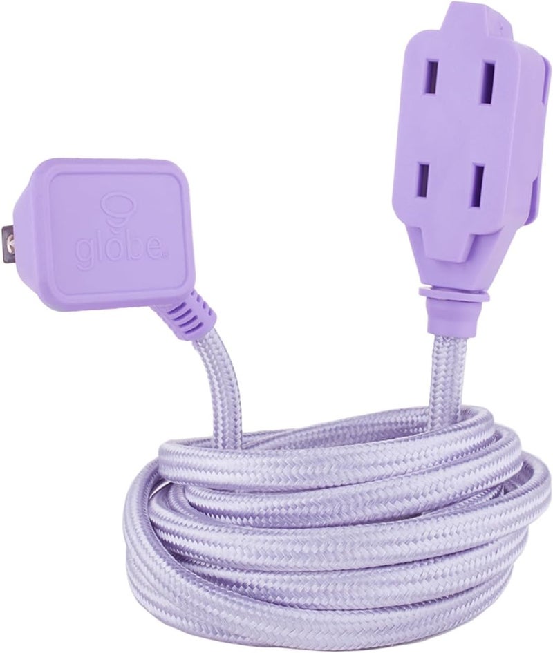 Globe Electric 22892 Designer Series 9-ft Fabric Extension Cord, 3 Polarized Outlets, Right Angle Plug, 125 Volts, Metallic Purple - Image 1