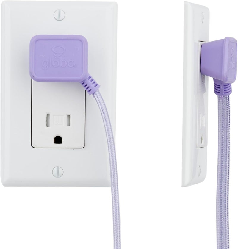 Globe Electric 22892 Designer Series 9-ft Fabric Extension Cord, 3 Polarized Outlets, Right Angle Plug, 125 Volts, Metallic Purple - Image 5