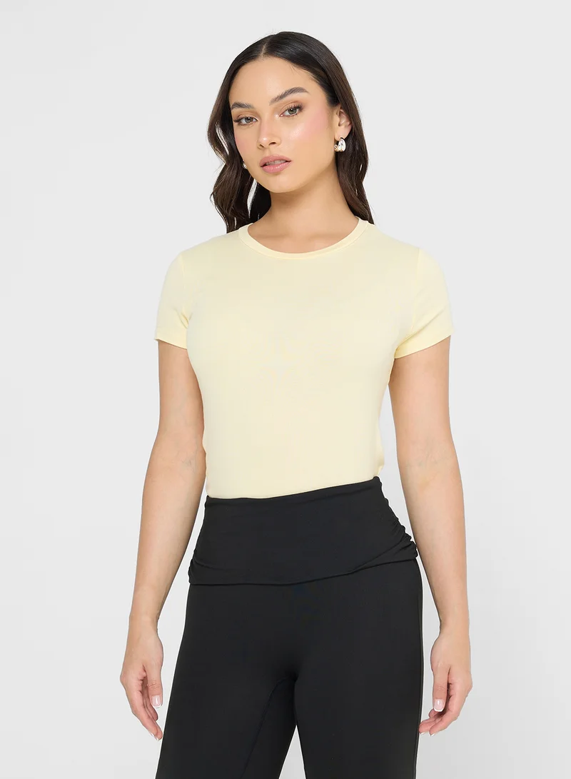 Ginger Basics Cotton Blend Crew Neck Fitted T-Shirt