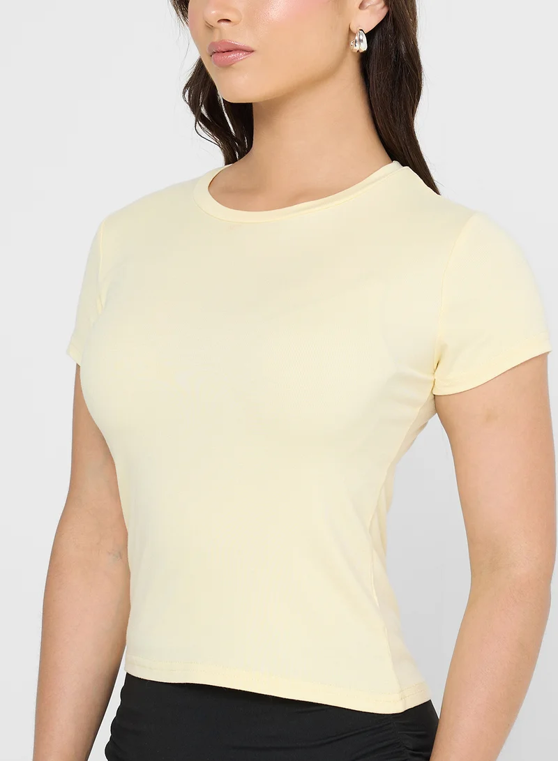 جينجر بيسيكس Cotton Blend Crew Neck Fitted T-Shirt