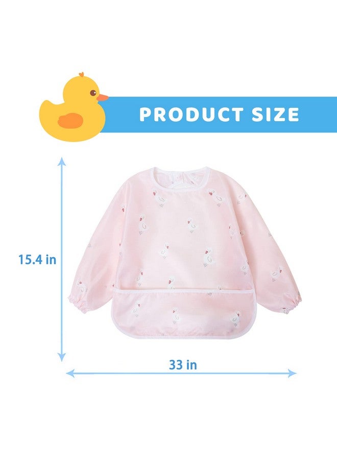 ليتل ديم سوم مريلة أطفال مقاومة للفوضى من ليتل ديمسم | مريلة فنية مقاومة للماء بأكمام طويلة للأطفال الصغار | التقاط الطعام وتنظيفه بالمسح | عبوة من قطعتين بلون البط والأغنام - Image 5