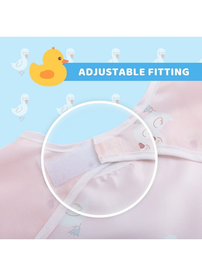 ليتل ديم سوم مريلة أطفال مقاومة للفوضى من ليتل ديمسم | مريلة فنية مقاومة للماء بأكمام طويلة للأطفال الصغار | التقاط الطعام وتنظيفه بالمسح | عبوة من قطعتين بلون البط والأغنام - Image 4