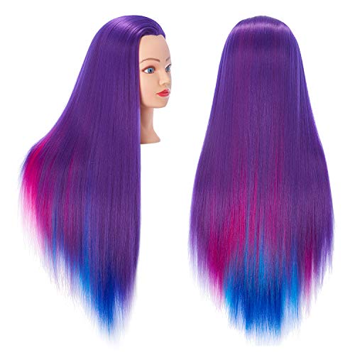 Hairingrid 2628 Mannequin Head Hair Styling Training Head Manikin Cosmetology Doll Head Synthetic Fiber Hair and Free Clamp Holder Colourful