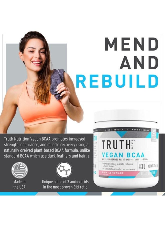 Truth Nutrition - Vegan Bcaa Powder 2:1:1 Ratio Natural Bcaas Amino Acids Powder For Energy Muscle Building Post Workout Recovery Drink For Muscle Recovery (Pink Lemonade 30 Servings) - Image 1