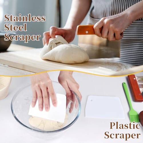 lokeisna Banneton Bread Proofing Basket Set, 11 Inch Sourdough Proofing Basket and Bread Baking Supplies-Bread Lame, Danish Whisk, Bowl & Dough Scraper, Brush, (Plastic, 9in Oval + 10in Oval+11in) - Image 4