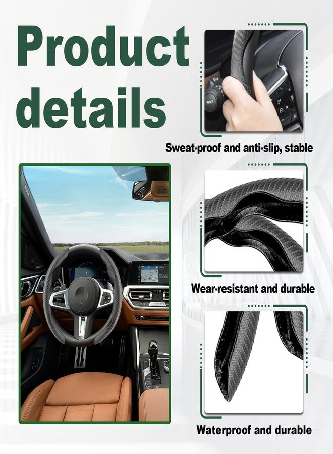 LTDCVTR 2pcs Carbon Fiber Anti-Skid Steering Wheel Cover, Anti-Skid Steering Wheel Cover/Segmented Steering Wheel Protector/Car Interior Accessories for Men/Women - Durable(Black) - Image 2