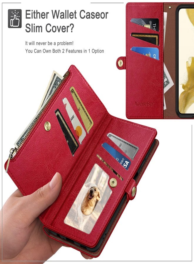 XcaseBar compatible with iPhone 17 Pro Max 6.9" Wallet case with Zipper Credit Card Holder【RFID Blocking】,Flip Folio Book PU Leather Phone case Shockproof Cover Women Men for Apple 17 Pro Max case Red - Image 3