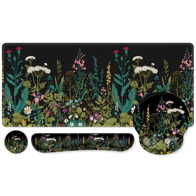 iCasso Large Mouse Pad Mouse Pad Wrist Support Set4in1 XXL Large Mousepad Keyboard Wrist RestMouse Wrist RestCoaster Set with Ergonomic Design for Home Office Table ComputerWeeds - Image 2