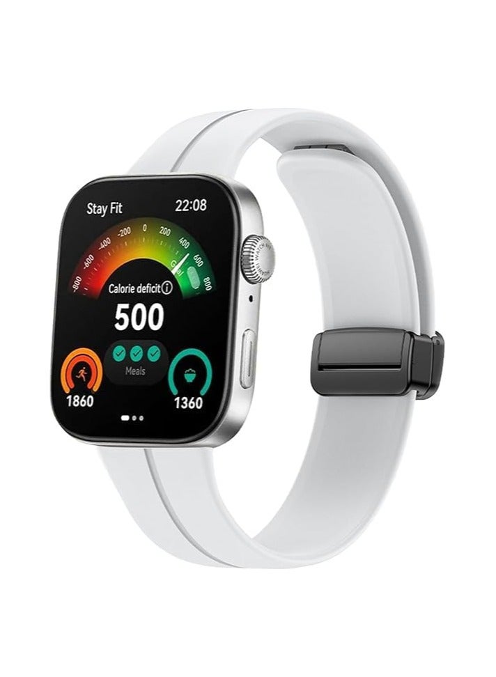 Band Compatible with Huawei Watch Fit 3 2024, Magnetic D-Buckle Breathable Silicone Magnetic Strap Replacement Silicone Strap for Huawei Watch Fit 3 Women Men(White)