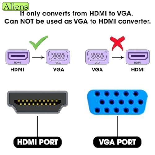 Aliens HDMI to VGA Adapter High-Speed 1080P HDTV Converter Male to Female with Audio Cable for Computer, Desktop, Laptop, PC, Monitor, Projector, HDTV & Other Devices with HDMI (Pearl White) - Image 5