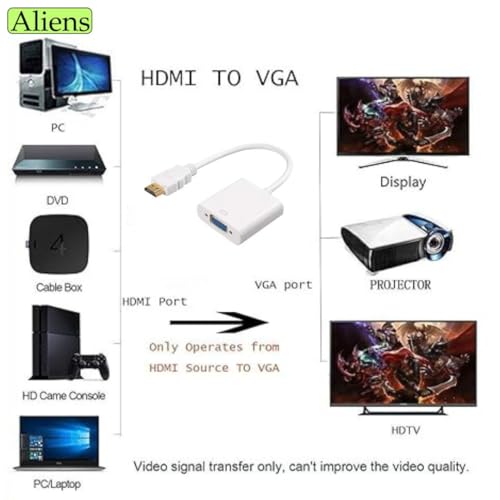 Aliens HDMI to VGA Adapter High-Speed 1080P HDTV Converter Male to Female with Audio Cable for Computer, Desktop, Laptop, PC, Monitor, Projector, HDTV & Other Devices with HDMI (Pearl White) - Image 3