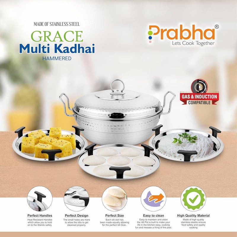 Prabha Prabha Stainless Steel Hammered Multi Kadhai 26cm 6Plates Transparent Glass Lid Multi Function 5 Year Manufacturer Warranty - Image 4