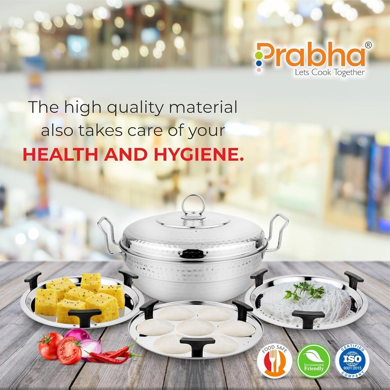 Prabha Prabha Stainless Steel Hammered Multi Kadhai 26cm 6Plates Transparent Glass Lid Multi Function 5 Year Manufacturer Warranty - Image 2