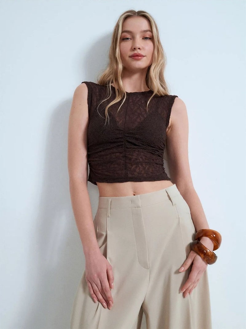 DILVIN Sleeveless Lace Ribbed Blouse - Image 4
