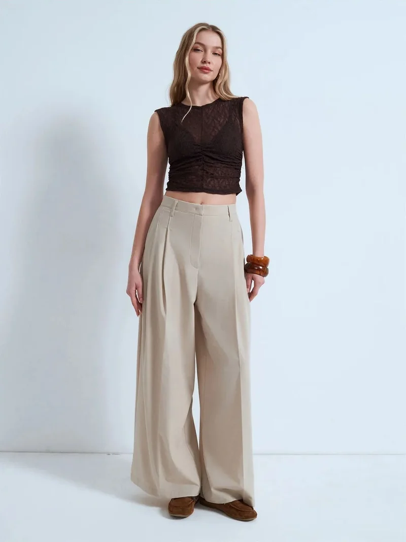 Dilvin DILVIN Sleeveless Lace Ribbed Blouse