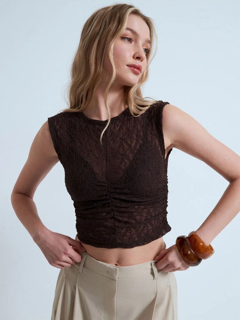 DILVIN Sleeveless Lace Ribbed Blouse - Image 3