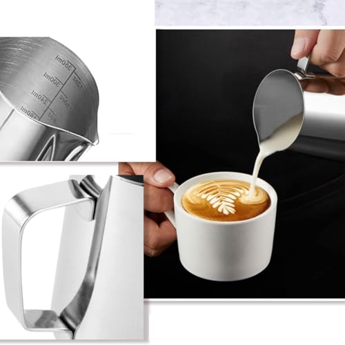 HZJSPXC Milk Frother Cup, 12oz (350ml) Milk Frothing Pitcher Metal 304 Stainless Steel Steamer Cup, Coffee Milk Cappuccino Latte Art Barista Steaming Pitcher Espresso Jug with Decorating Pen - Image 5
