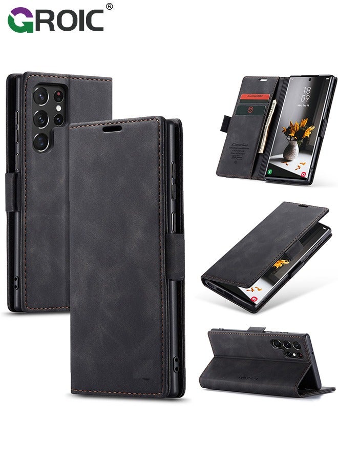 GROIC For Samsung Galaxy S24 Ultra Case, Luxury Leather Wallet Cover, Leather Wallet Case Classic Design with Card Slot and Magnetic Flip Folding Case,Samsung S24 Ultra Phone Shell 6.8'' - Image 1
