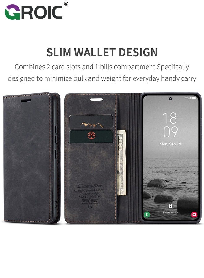 GROIC For Samsung Galaxy S24 Ultra Case, Luxury Leather Wallet Cover, Leather Wallet Case Classic Design with Card Slot and Magnetic Flip Folding Case,Samsung S24 Ultra Phone Shell 6.8'' - Image 2