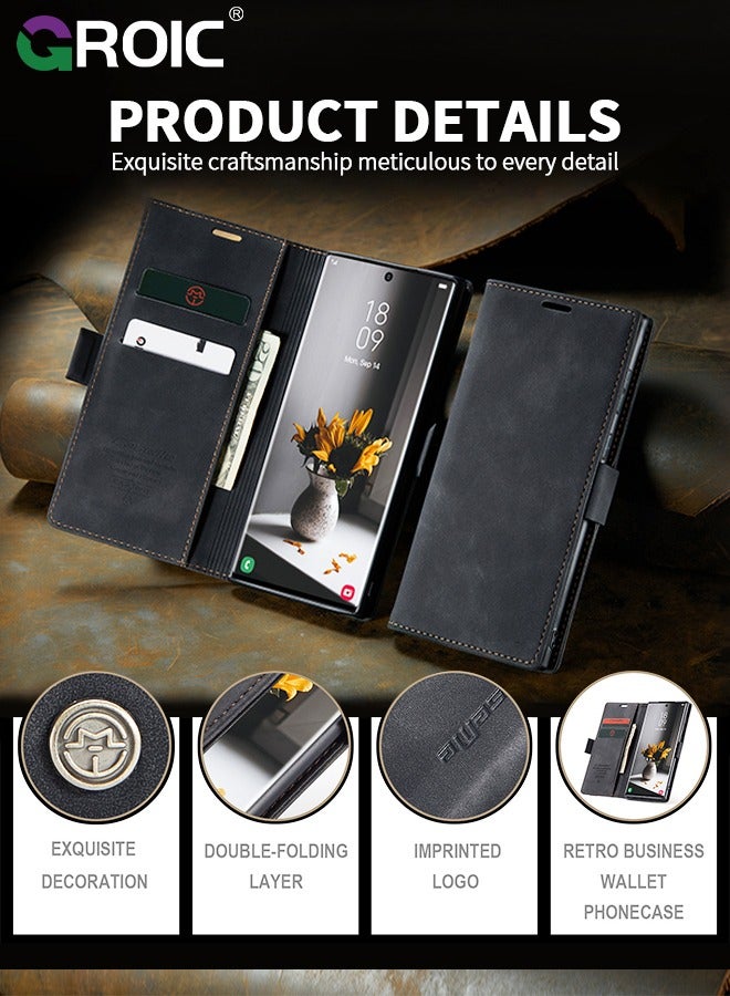 GROIC For Samsung Galaxy S24 Ultra Case, Luxury Leather Wallet Cover, Leather Wallet Case Classic Design with Card Slot and Magnetic Flip Folding Case,Samsung S24 Ultra Phone Shell 6.8'' - Image 4