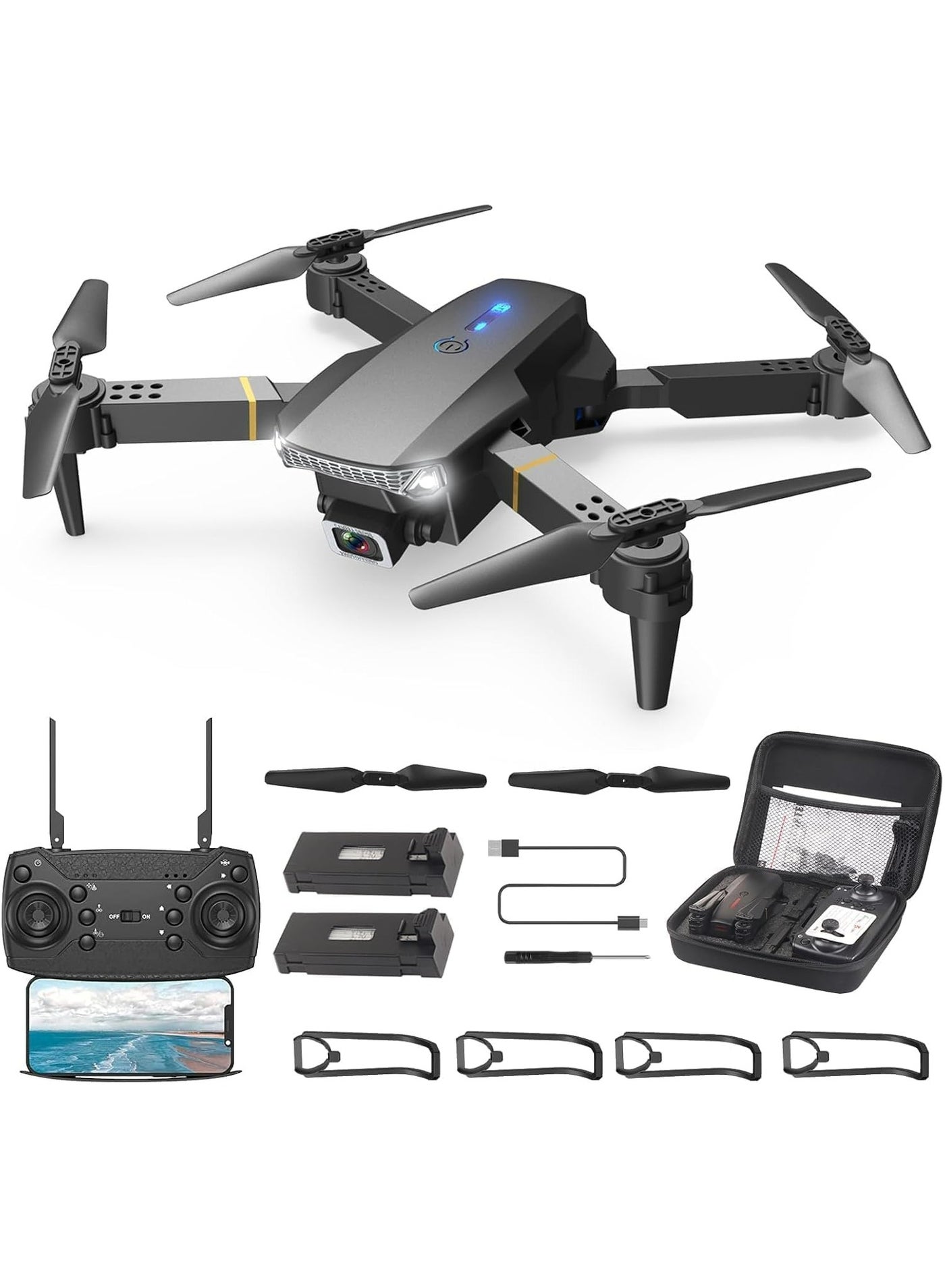 Sky Shine Foldable Aerial Explorer with Dual HD Camera & Intelligent Flight Control – Beginner Friendly, Long Battery Life, 3D Flip, LED Lights, Gesture Control & Carry Case