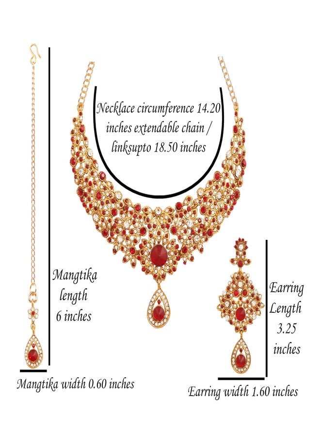 Touchstone Indian jewelry sets for women bollywood necklace hollywood maroon white classic wedding wear mangtika necklace set in antique gold tone - Image 5