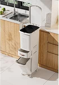 MAPPLE CREATION Bathroom Trash Can with Press Top Lid Dual Compartment Recycling Kitchen Step Trash Can Kitchen Trolley Dry and Wet Separation Trash Canfor BedroomBathroomOffice - Image 2