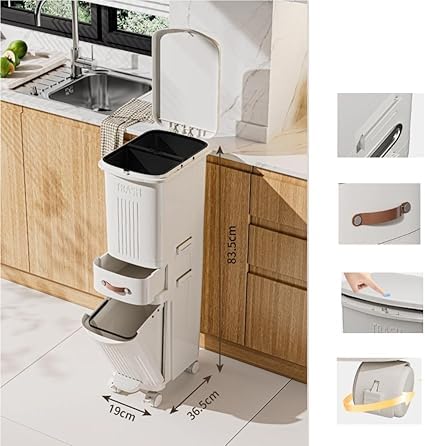 MAPPLE CREATION Bathroom Trash Can with Press Top Lid Dual Compartment Recycling Kitchen Step Trash Can Kitchen Trolley Dry and Wet Separation Trash Canfor BedroomBathroomOffice - Image 3