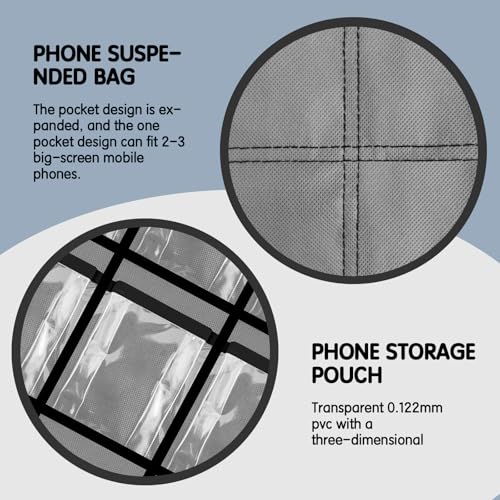 Kotkn 36 Pocket Charts for Classroom Cell Phones, 36 Clear Pocket Charts with Numbered Stickers, Classroom Hanging Cell Phone Organizer, Hangs on Wall, Door Storage Hooks (Gray) - Image 5