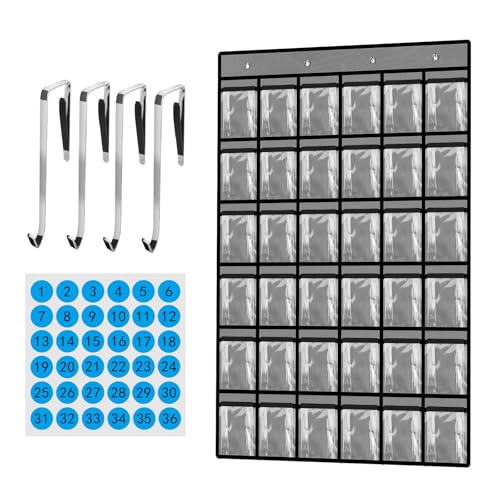 Kotkn 36 Pocket Charts for Classroom Cell Phones, 36 Clear Pocket Charts with Numbered Stickers, Classroom Hanging Cell Phone Organizer, Hangs on Wall, Door Storage Hooks (Gray) - Image 1