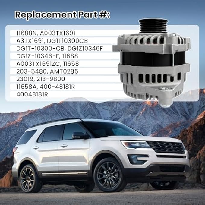 FuseRish A003TX1691 11688N New Alternator 175A Compatible with Explorer 13-19, Flex 11-19, Edge 2014, Taurus 13-19, Police Interceptor Sedan 2017 and Lincoln MKX 2011, MKS 11-16, MKT 2014, 3.5L/3.7L - Image 2
