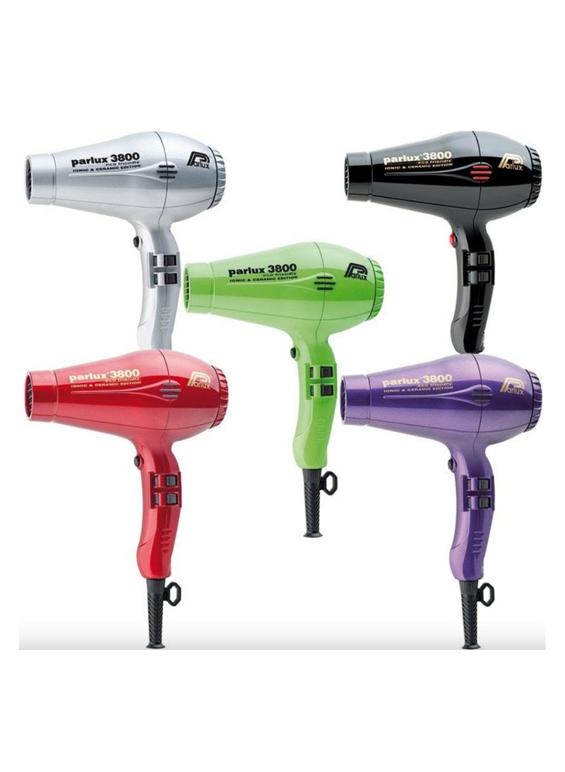 Parlux 3800 Hair Dryer Eco Friendly Ionic and Ceramic [European Plug 220V] Green 1unit - Image 3