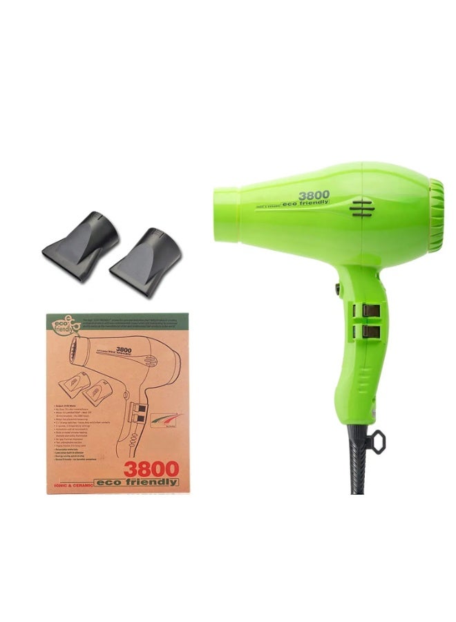 Parlux 3800 Hair Dryer Eco Friendly Ionic and Ceramic [European Plug 220V] Green 1unit - Image 2