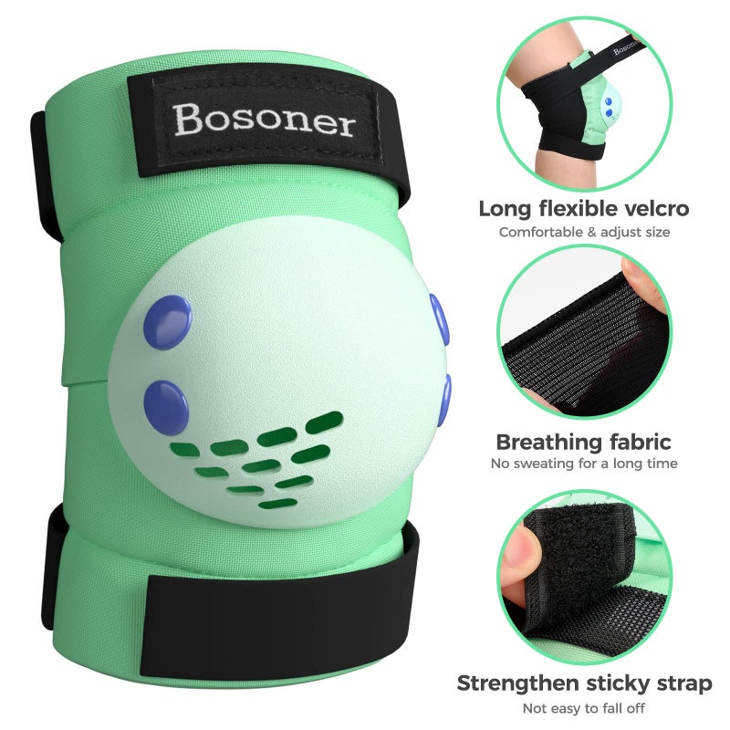 Bosoner مجموعة وسادات الركبة للأطفال من بوسونر للأعمار من 3 إلى 15 سنة، وسادات للركبة والمرفقين وحراس المعصم للأولاد/البنات، معدات حماية للأطفال للدراجات، التزلج، التزلج على الألواح، التزلج على العجلات، ركوب الدراجات، السكوتر - Image 3