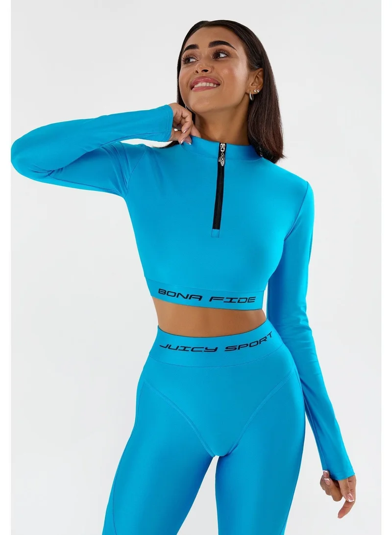 Bona Fide Juicy Sky Blue Juicy Sky Crop Long Sleeve Gym Top for Women for Women | Best Price UAE
