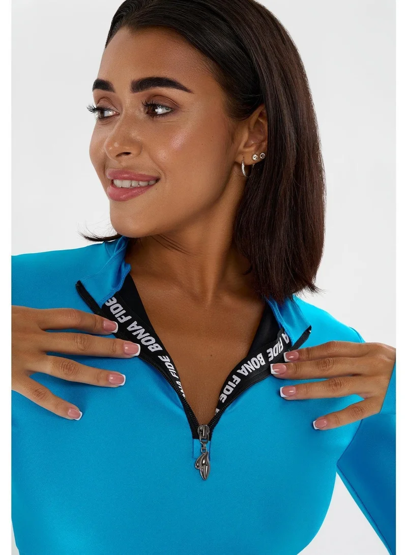 Bona Fide Juicy Sky Blue Juicy Sky Crop Long Sleeve Gym Top for Women for Women | Best Price UAE