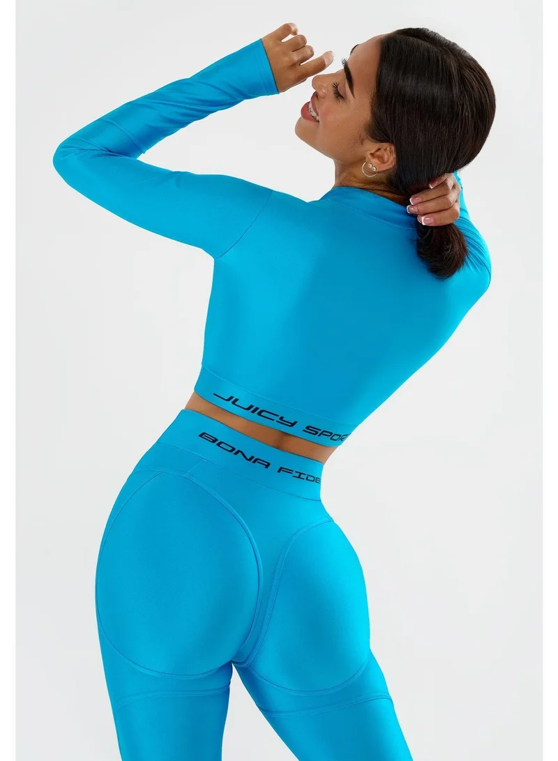 Bona Fide Juicy Sky Blue Juicy Sky Crop Long Sleeve Gym Top for Women for Women | Best Price UAE