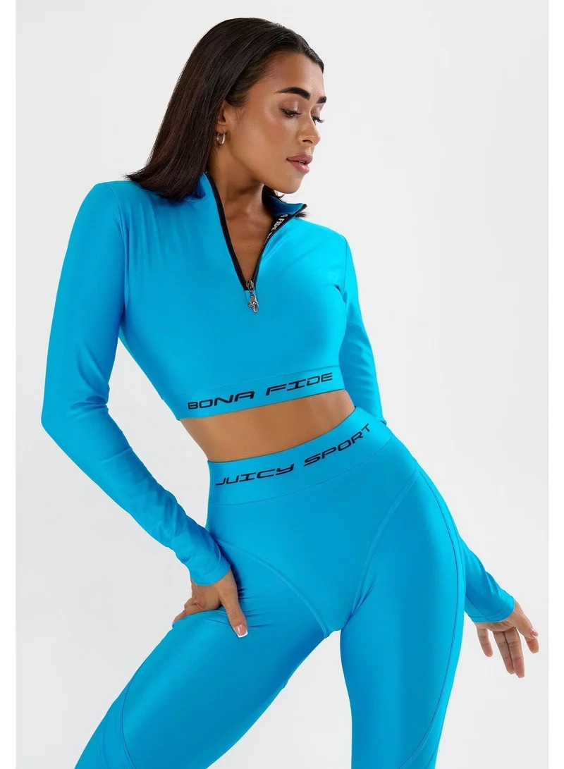 Bona Fide Juicy Sky Blue Juicy Sky Crop Long Sleeve Gym Top for Women for Women | Best Price UAE