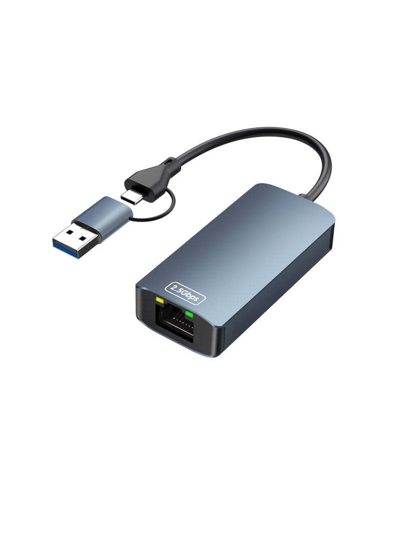 igeekwell USB Ethernet Adapter 2.5Gbps, 2 in 1 Type C to RJ45 Ethernet Adapter, USB 3.0 to 100/1000/2500Mbps ethernet LAN Network adapter for Laptop, PC, Compatible with Windows 11/10/8.1/8, MacOS, Linux,(15CM,1PACK) - Image 1