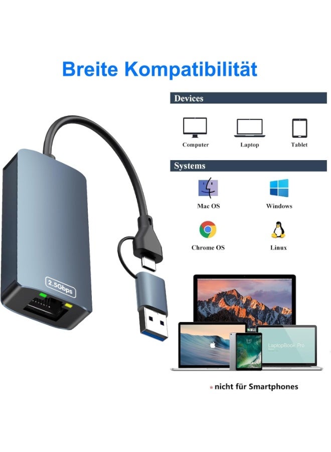 igeekwell USB Ethernet Adapter 2.5Gbps, 2 in 1 Type C to RJ45 Ethernet Adapter, USB 3.0 to 100/1000/2500Mbps ethernet LAN Network adapter for Laptop, PC, Compatible with Windows 11/10/8.1/8, MacOS, Linux,(15CM,1PACK) - Image 4