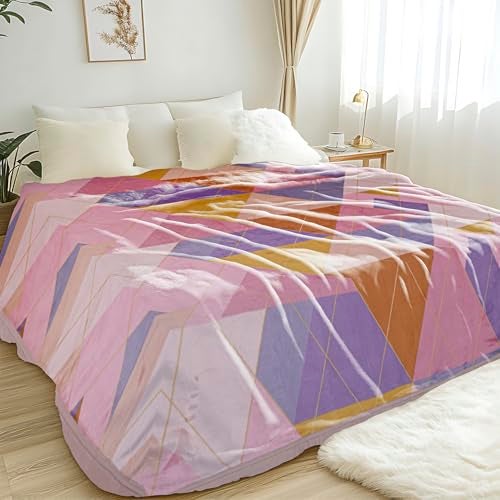 MAXNAP Cloudrest - Pink Triangle Pattern All-Weather AC Blanket for Double Bed – 300 GSM Ultra Soft, Lightweight & Breathable – 220x240 cm, Ideal for Year-Round Use - Image 1
