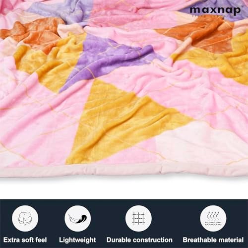MAXNAP Cloudrest - Pink Triangle Pattern All-Weather AC Blanket for Double Bed – 300 GSM Ultra Soft, Lightweight & Breathable – 220x240 cm, Ideal for Year-Round Use - Image 2