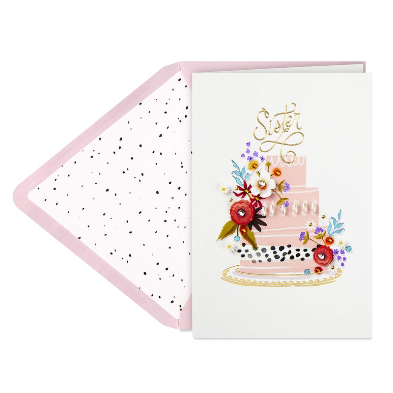 Hallmark بطاقة عيد ميلاد مميزة من هولمارك للأخت (كيك أنيق) - Image 1