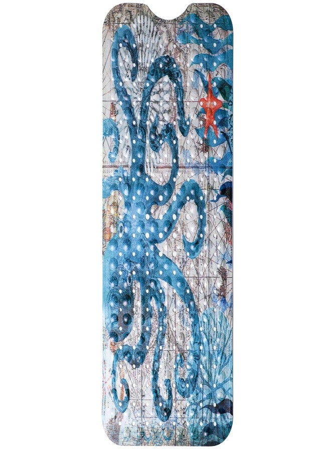 MOLFUJ Shower Mat, Octopus Non Slip Bathtub Mats for Bathroom, 40 X 16 inch Long Bath Tub Mat with Anti Slip Suction Cups and Drain Holes - Blue - Image 1