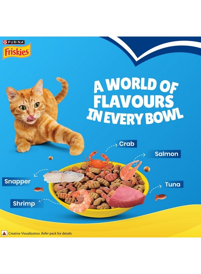 Friskies طعام جاف للقطط البالغة من فريسكيز بنكهة المأكولات البحرية، 1 كجم، يحتوي على نكهات التونة والسلمون والسمك الأحمر والسرطان والجمبري - Image 2