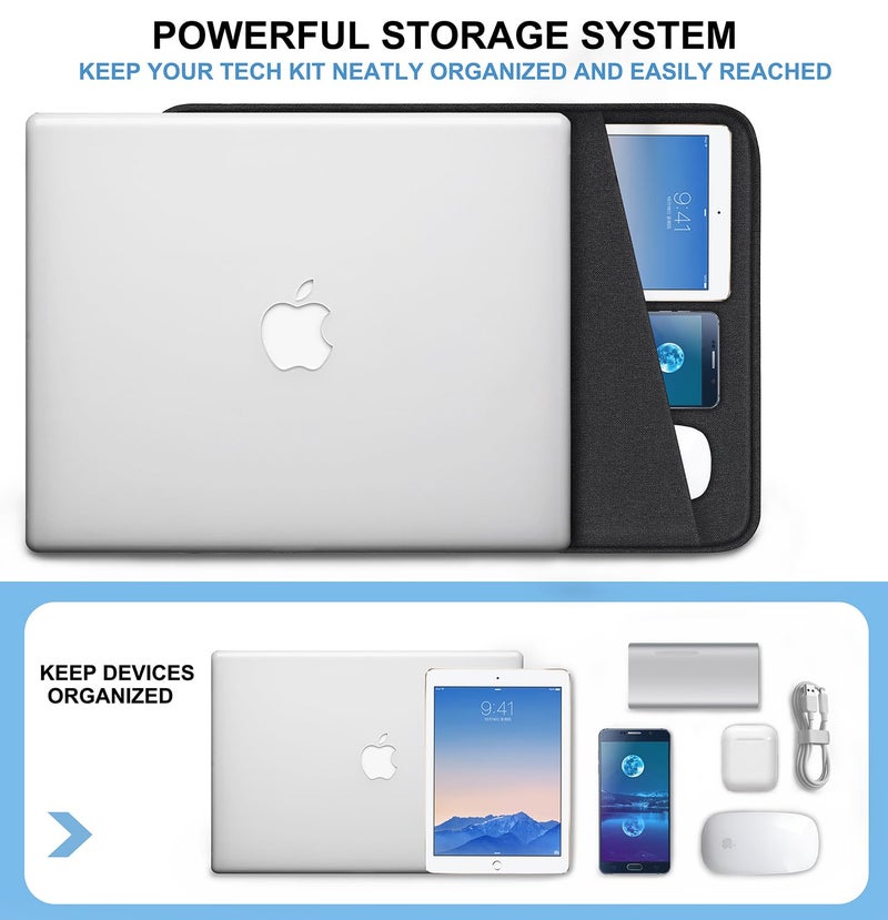 Naukay Laptop Sleeve Case 13.3 inch, Shockproof Protective Computer Cover with Accessories Pocket, Portable Laptop Bag Compatible with MacBook Air/Pro 13-13.3 inch, Compatible for MacBook Pro 14 inch, Black - Image 2