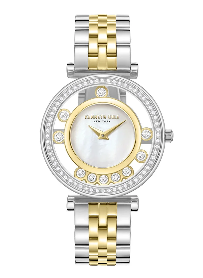 كينيث كول نيو يورك Kenneth Cole New York 34mm Analog Women's Watch with Mother-of-pearl Dial & Silver-Yellow Gold Stainless Steel Bracelet