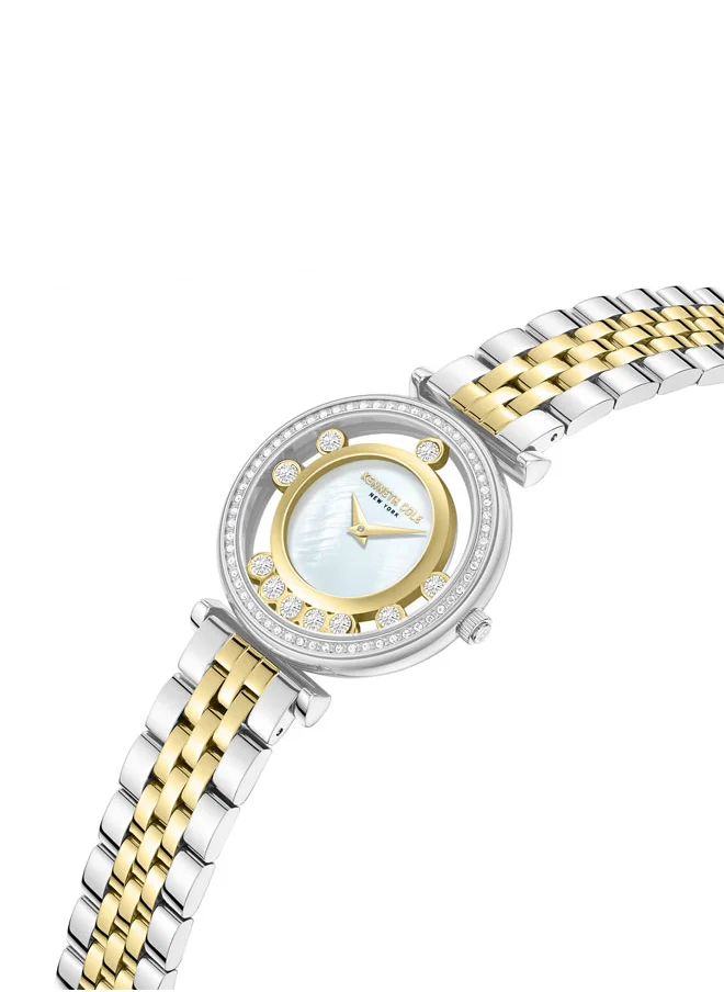 كينيث كول نيو يورك Kenneth Cole New York 34mm Analog Women's Watch with Mother-of-pearl Dial & Silver-Yellow Gold Stainless Steel Bracelet