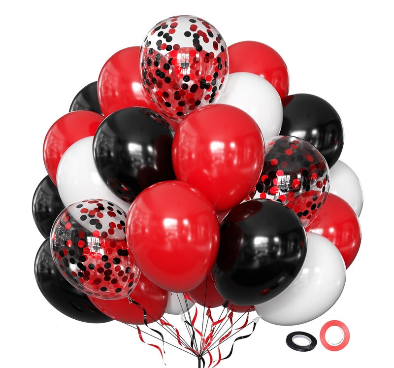 LIKDAY Red and Black White Balloons 50 Pack 12 Inch Latex Balloons with Confetti for Halloween Christmas Birthday Wedding New Year's Eve Valentine's Day Mother's Day Graduation Casino Party Decorations - Image 1